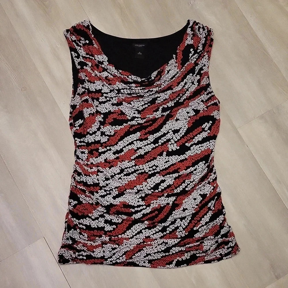 Ann Taylor Red White Black Cowl Neck Tank Blouse‎ Womens Size Medium - Picture 1 of 6